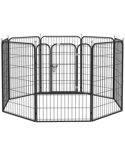  Recinto per Cani e per Cuccioli, Recinto Modulare per Cani da Interno ed Esterno in Metallo e Acciaio 8 Pannelli  80x100cm