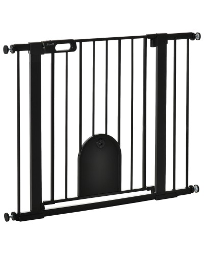  Cancellino per Cani Regolabile con Porta Piccola e Chiusura Automatica, 75-103x76cm, Nero