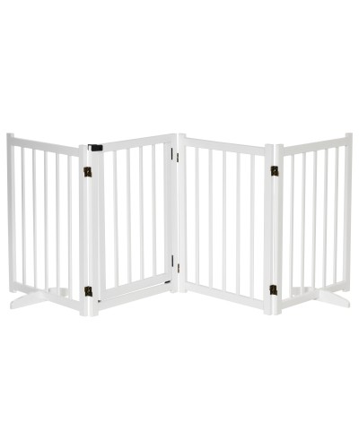  Cancellino Pieghevole per Cani Piccola/Media Taglia con Serratura in Legno 237.5x36x80cm - Bianco