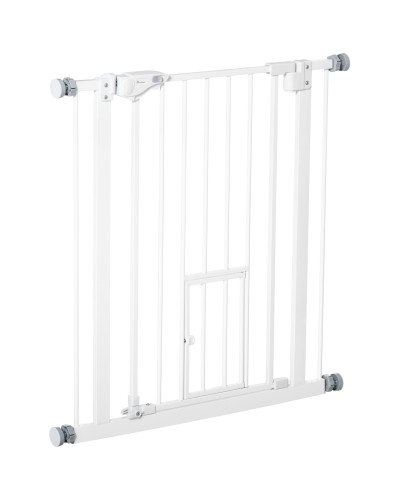  Cancellino per Cani con Porta Piccola, Montaggio a Pressione e Chiusura Automatica, 74-80x76.2cm, Bianco