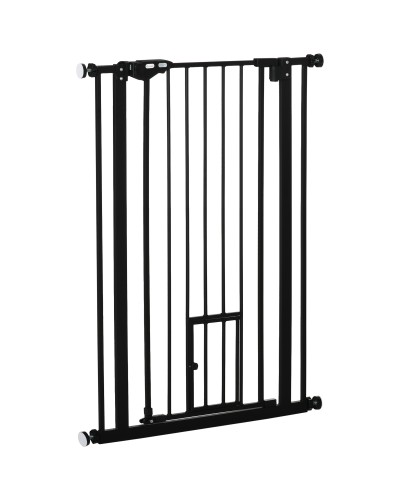Tall Adjustable Dog Gate with Small Door and Automatic Closing, 74-80x104cm, Black