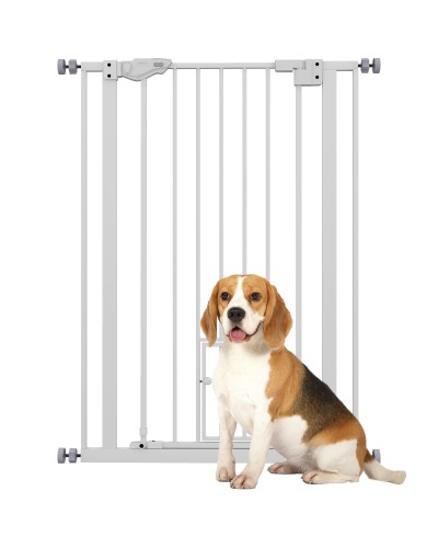  Cancellino per Cani Regolabile Alto con Porta Piccola e Chiusura Automatica, 74-80x104cm, Bianco