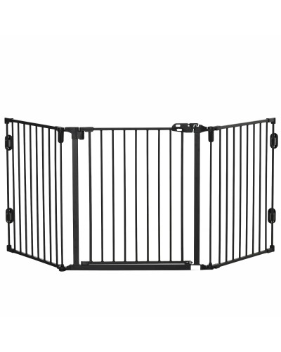 Folding Steel Dog Gate with Auto-Close, 202.5x2x76cm, Black