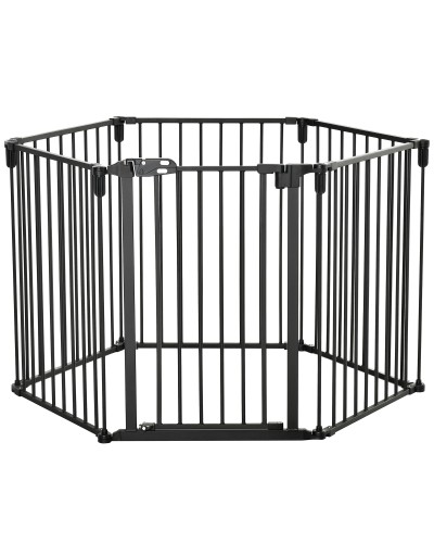 6-Panel Folding Safety Gate, Steel Dog Barrier Gate with Auto-Close and Locking System