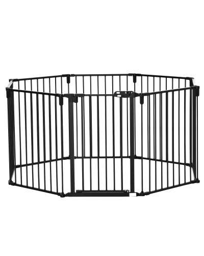 8-Panel Foldable Dog Safety Gate with Auto-Close Lock System, Black