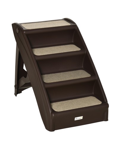 Foldable Dog Stairs 4 Steps Non-Slip PP Brown