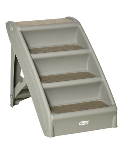  Scaletta per Cani Pieghevole con 4 Gradini Antiscivolo, Scaletta per Animali da 10kg max, 62x38x49.5 cm, Grigio