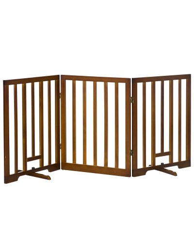3-Panel Folding Dog Gate with Anti-Slip Feet for Hallways, Stairs, and Rooms, Pine Wood, 181x35x76 cm