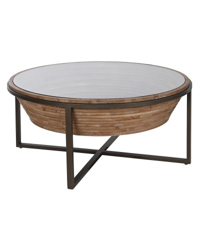 Tavolino da Caffè ESPRIT in Cristallo e Legno di Abete, 102x102x46cm - Elegante e Funzionale