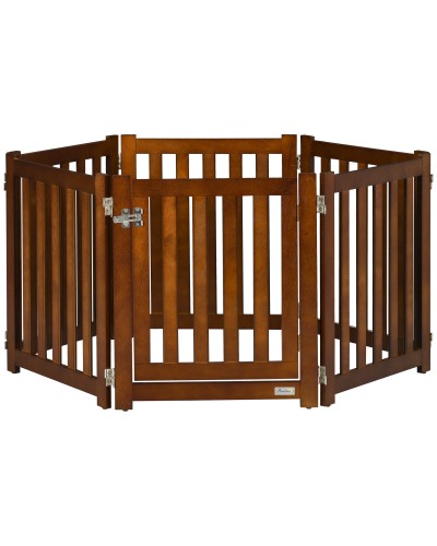 6-Panel Small Dog Playpen with Gate, Foldable Space-Saving Design, Brown
