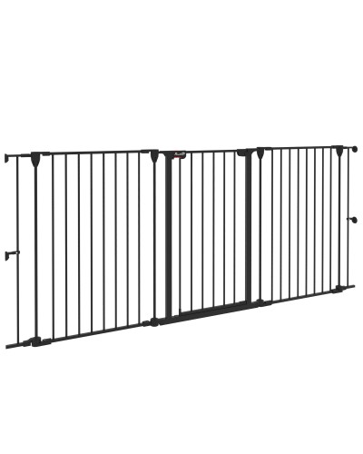  Cancelletto per Cani Taglia Media a 3 Pannelli con Doppio Sistema di Blocco, 206x90cm, Nero