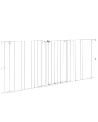  Cancelletto per Cani Taglia Media a 3 Pannelli con Doppio Sistema di Blocco, 206x90cm, Bianco