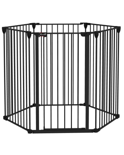  Cancellino per Cani di Taglia Media Pieghevole a 6 Pannelli, in Acciaio e Plastica, 123x102x100 cm, Nero