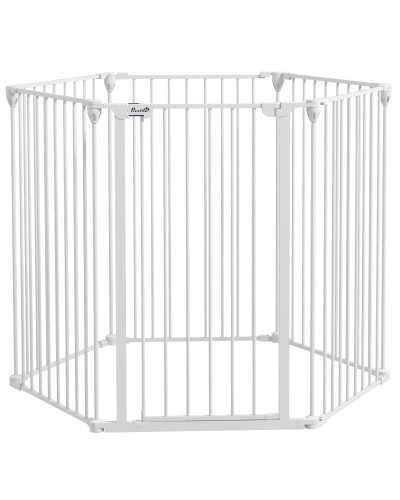  Cancellino per Cani di Taglia Media Pieghevole a 6 Pannelli, in Acciaio e Plastica, 123x102x100 cm, Bianco
