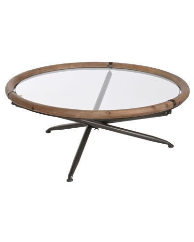 Table basse ESPRIT en cristal et bois de sapin, 100x100x40cm
