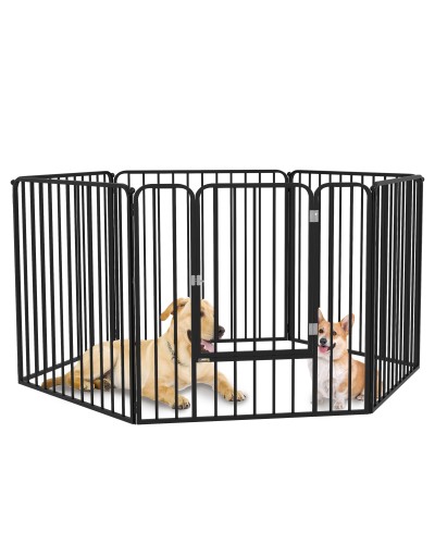  Recinto per Cani a 6 Pannelli Modulabili da Interno ed Esterno, in Acciaio, 164x83x80 cm, Nero