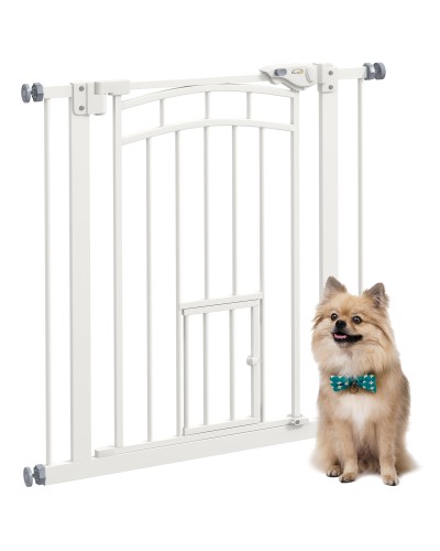  Cancellino per Cani taglia Piccola e Media con Chiusura Automatica, in Acciaio e PA, 74-80x76 cm, Bianco