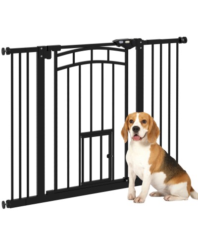  Cancellino per Cani taglia Piccola e Media con Chiusura Automatica, in Acciaio e PA, 74-100x76 cm, Nero