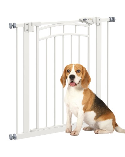  Cancelletto per Cani taglia Piccola e Media con Chiusura Automatica, in Acciaio e PA, 74-80x76 cm, Bianco