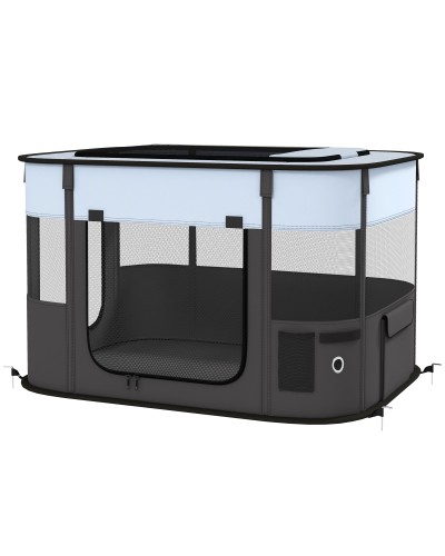  Box per Animali con 7 Finestre, 3 Porte e 2 Borse Portaoggetti, in Poliestere e Acciaio, 84x64x53 cm