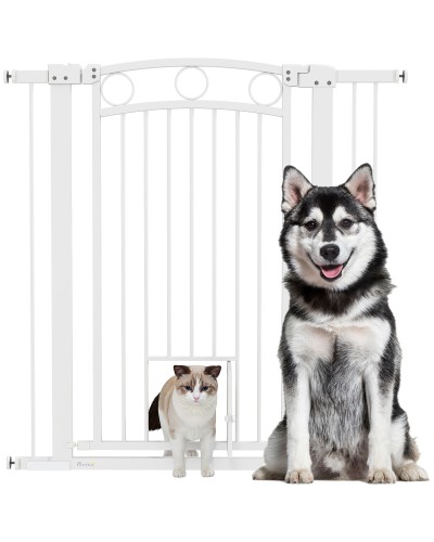 Adjustable Dog Gate 76-104 cm, 106 cm Tall Pet Gate with 2 Extensions, White