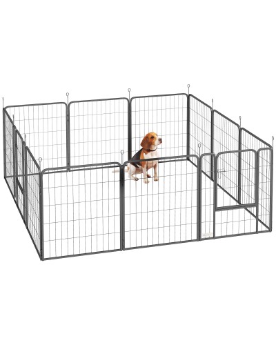 12-Panel Modular Dog Playpen 68x1.5x80cm Black Steel with Entrance Gate