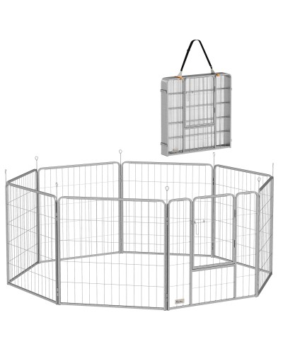 8-Panel Modular Foldable Dog Playpen with Steel Door, 80 cm Height, Silver