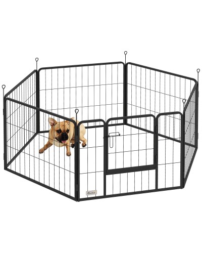  Recinto per Cani a 6 Pannelli Modulabili da 80x1.5x60 cm in Acciaio Nero con Porta di Ingresso