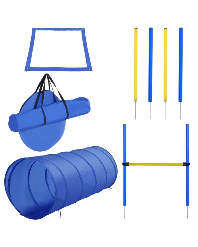  Set Agility Dog per Addestramento Cani con Tunnel, Slalom e Ostacolo, Sacca di Trasporto, Giallo e Blu