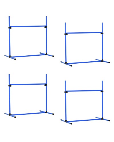  Set di 4 Ostacoli Agility Dog per Addestramento Cani ad Altezza Regolabile con Borsa da Trasporto Inclusa, 99x65x94cm, Blu