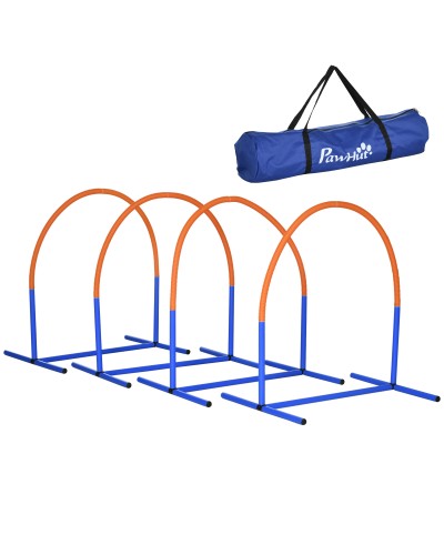 Dog Agility Set with 4 Modular Hoops and Carry Bag, PE and ABS, 88x64x95 cm, Blue and Orange