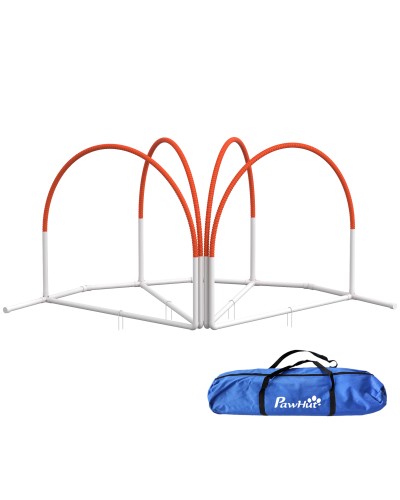  Set Agility Dog 4 Pezzi con 4 Picchetti e Borsa da Trasporto, in PE e ABS, 89x69x99 cm, Bianco e Arancione