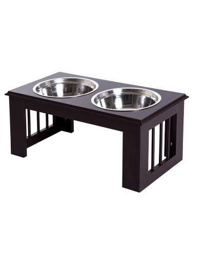  Ciotole Rialzate per Cani Piccoli e Taglia Media, Supporto Portaciotole in MDF con 2 Ciotole in Acciaio Inox per Cibo e Acqua, 