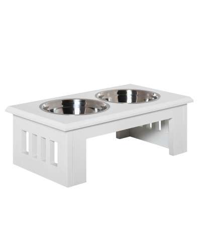  Ciotole Rialzate per Cani Piccoli e Taglia Media, Supporto in MDF con 2 Ciotole in Acciaio, Bianco