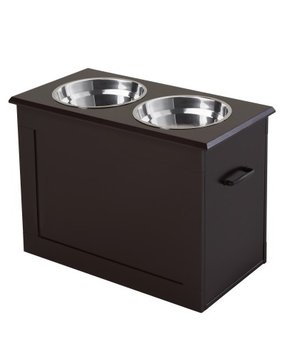  Ciotole Rialzate per Cani Grandi, Supporto Portaciotole in MDF con 2 Ciotole in Acciaio Inox, 60x30x41 cm, Marrone