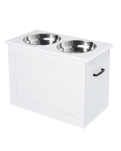  Ciotole Rialzate per Cani Grandi, Supporto in MDF con 2 Ciotole in Acciaio Inox, 60x30x41 cm, Bianco