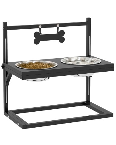  Portaciotole per Cani Rialzata con Altezza Regolabile, 2 Ciotole in Acciaio da 900ml, Nero