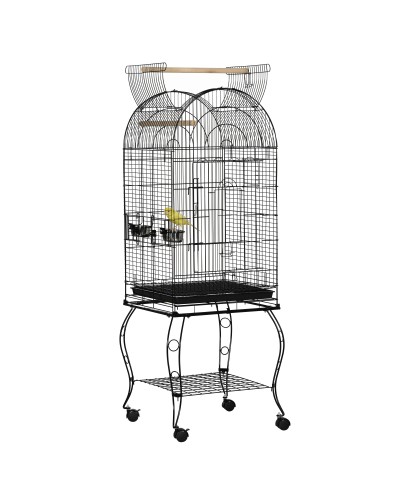 Gabbia per Uccelli e Canarini, Voliera con Ruote in Metallo Nero 51x51x153 cm