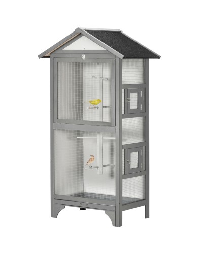 Outdoor Fir Wood Bird Aviary, 80.5x57x158.5cm, Light Grey