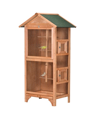 Wooden and Metal Bird Cage 3 Doors 4 Perches Removable Tray, 80.5x57x153 cm, Orange