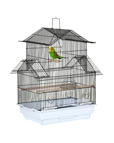  Gabbia per Uccelli in Metallo e Plastica con Maniglia di Trasporto e Vassoio Estraibile, 50.5x41x63 cm, Bianco