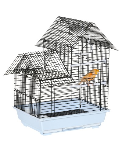 Metal Bird Cage with Handle, Removable Tray, Perches and Swing, 39x33x47cm, White