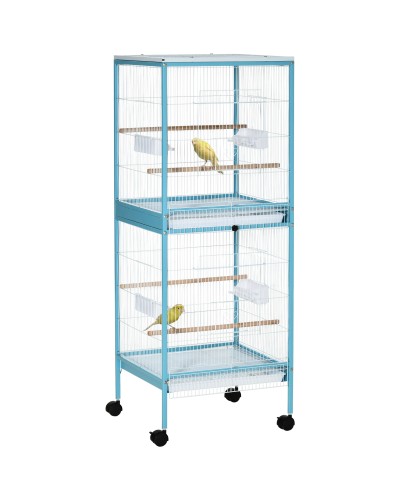 2-in-1 Indoor Bird Cage Aviary with 4 Wheels and Removable Trays, 51.5x50x140cm