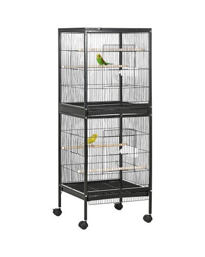 Indoor Bird Cage Aviary with Wheels and Removable Trays, 51.5x50x140 cm, Black