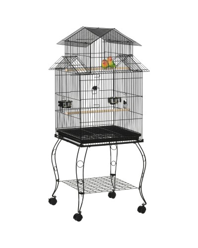 Indoor Wooden Bird Cage with Tray, 4 Wheels, and Perch, 50x49x137cm
