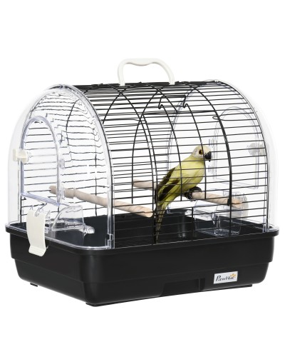 Steel Bird Cage with Perches, Removable Tray and Handle, 42x32x37 cm, Black