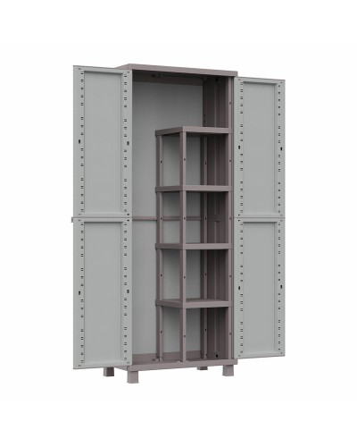 Armoire Porte Balais Terry Jrattan Gris - 68 x 37,5 x 170 cm, 4 Étagères pour Outils et Nettoyage
