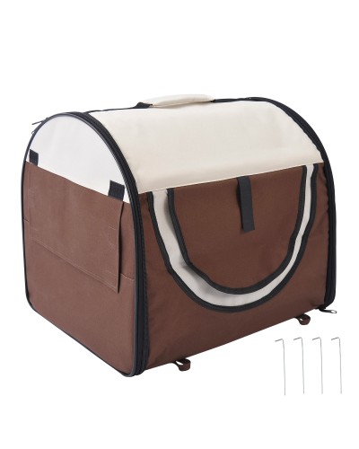  Trasportino Gabbia da Trasporto per Cani Gatti e Animali Domestici Pieghevole, 61x46x51cm, Caffè