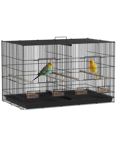 Bird Cage with Divider and Bottom Storage Shelf, Steel & PP, 94x57x57 cm, Black