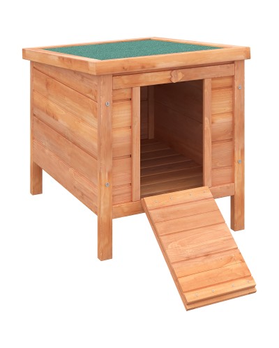  Gabbia per Conigli in Legno da Esterno con Tetto in Asfalto e Rampa Antiscivolo, 42x51x43cm, Rosso Arancione